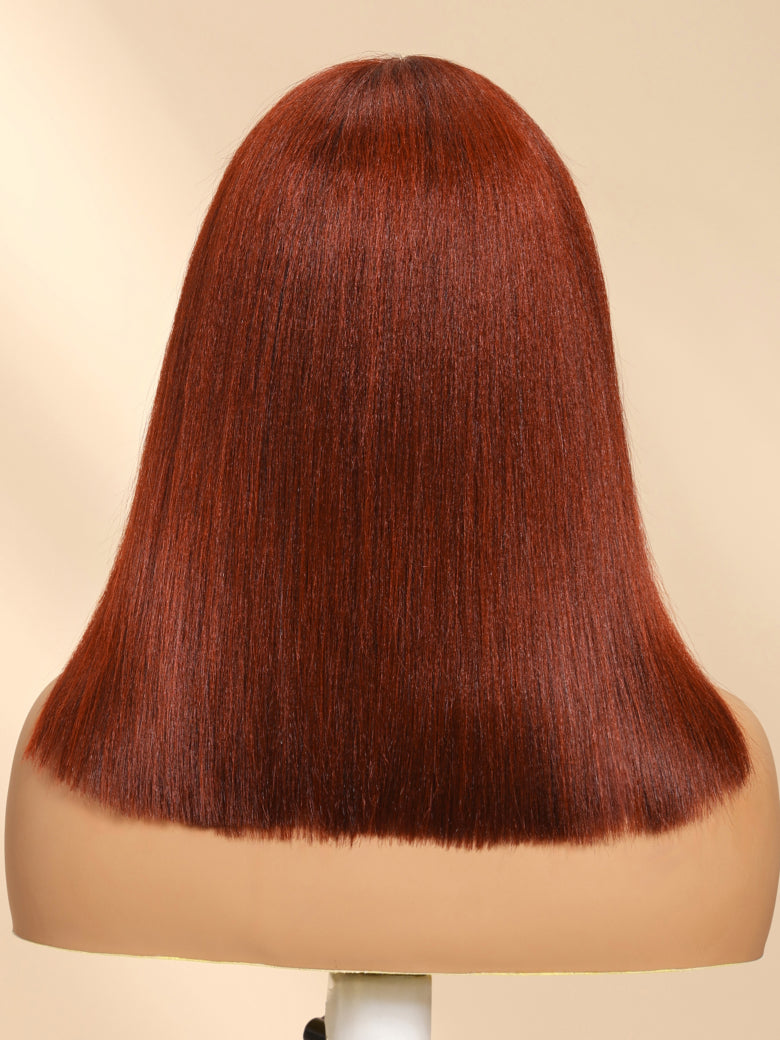 Beautyforever 7x5 Bye Bye Knots 33B Auburn Reddish Brown Yaki Straight Short Bob Wig