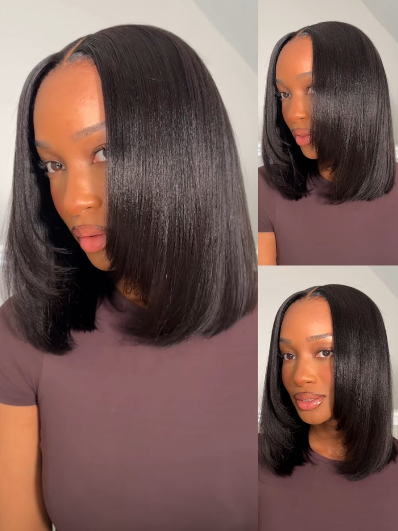 Beautyforever 7x5 No Slip Gluleless Lace Wig Yaki Straight Short Bob  Human Hair Wig with Face-Framing Layers