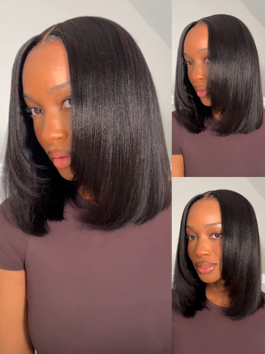 Beautyforever 7x5 No Slip Gluleless Lace Wig Yaki Straight Short Bob  Human Hair Wig with Face-Framing Layers