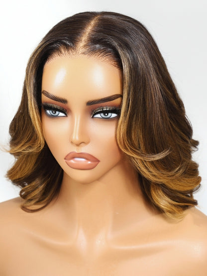 Beautyforever 7x5 and 13x4 Pre-Everything Lace Forntal Side Part Wig Brown With Honey Blonde Face-Framing Highlights Bob Human Hair Wig