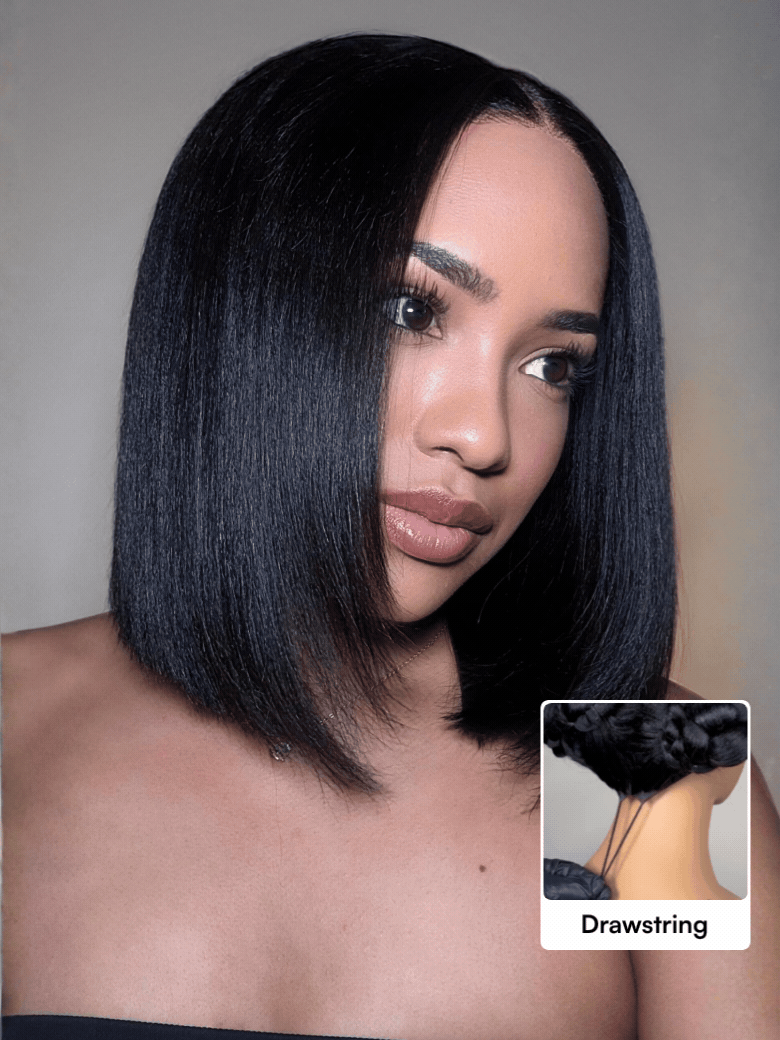 Beautyforever 7x5 No Slip Gluleless Lace Wig Yaki Straight Short Bob  Human Hair Wig with Face-Framing Layers