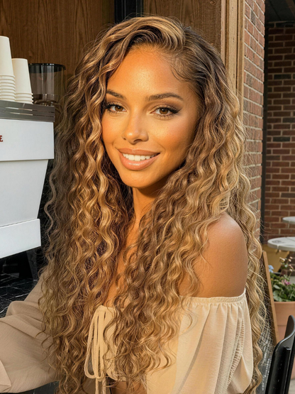 Beautyforever Sun-Kissed Honey Blonde Highlights Water Wave Wig 13x4 Pre-Everything Lace Frontal Wet & Wavy Human Hair Wig