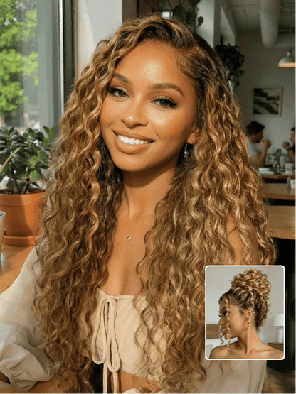 Beautyforever Sun-Kissed Honey Blonde Highlights Water Wave Wig 13x4 Pre-Everything Lace Frontal Wet & Wavy Human Hair Wig