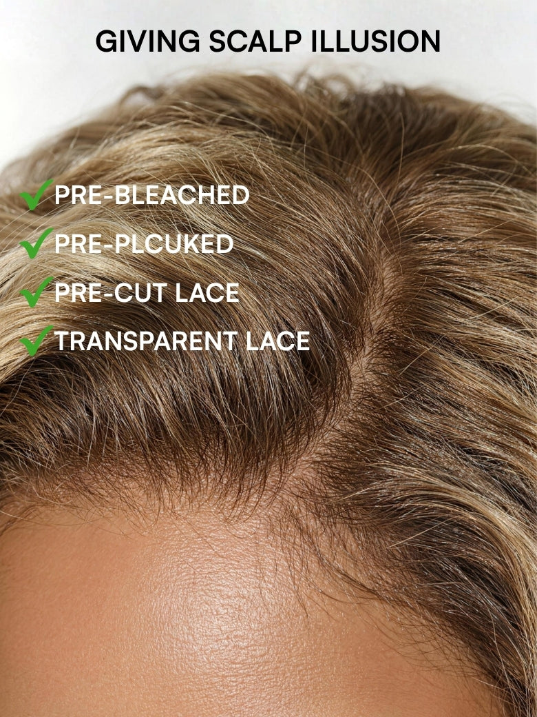 Beautyforever 7x5 No Slip Lace Closure Wig Honey Blonde Highlights Voluminous Curly Bob Human Hair Wig