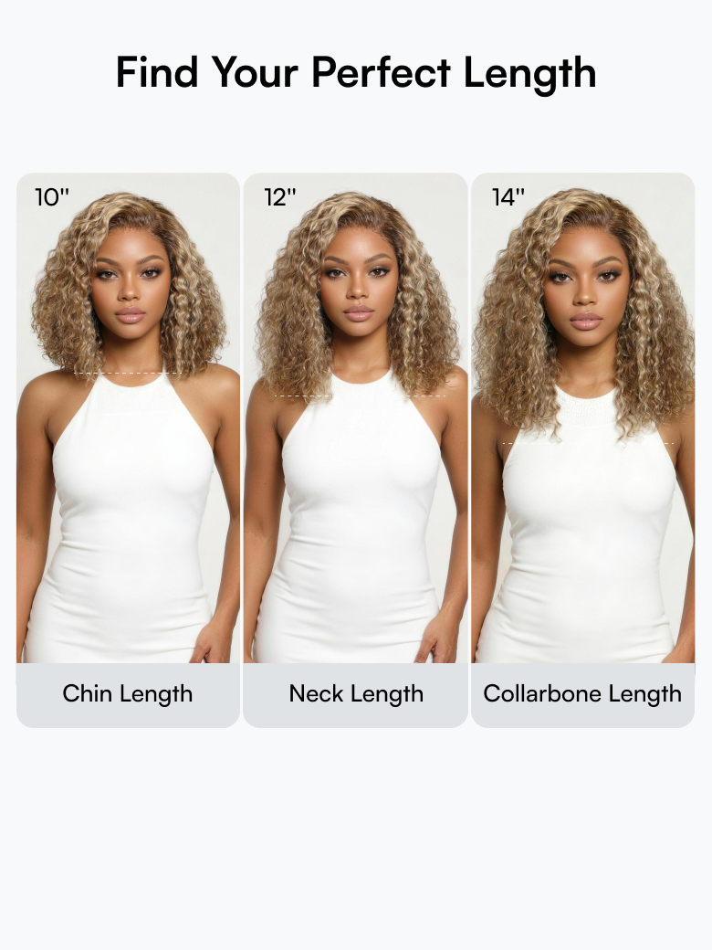 Beautyforever 7x5 No Slip Lace Closure Wig Honey Blonde Highlights Voluminous Curly Bob Human Hair Wig