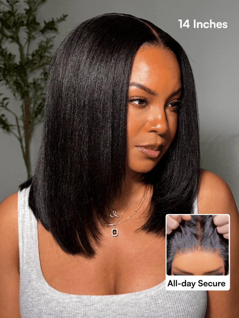 Beautyforever 7x5 No Slip Gluleless Lace Wig Yaki Straight Short Bob  Human Hair Wig with Face-Framing Layers