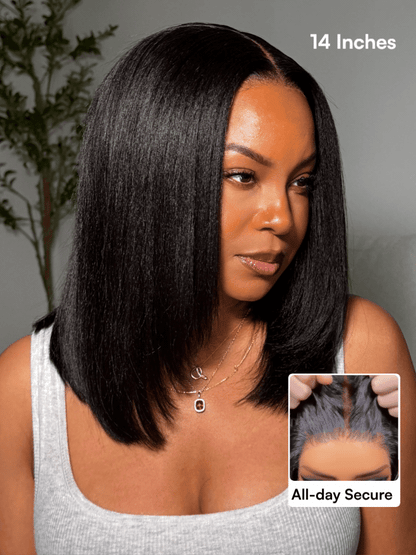 Beautyforever 7x5 No Slip Gluleless Lace Wig Yaki Straight Short Bob  Human Hair Wig with Face-Framing Layers