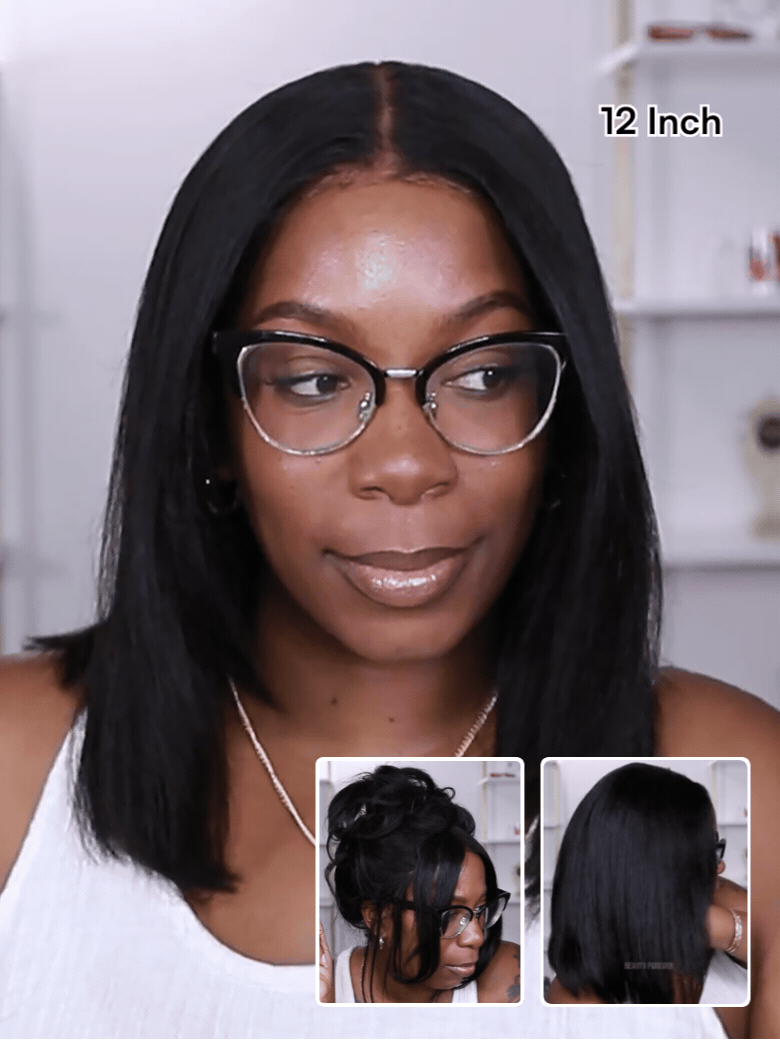 Beautyforever 7x5 No Slip Gluleless Lace Wig Yaki Straight Short Bob  Human Hair Wig with Face-Framing Layers