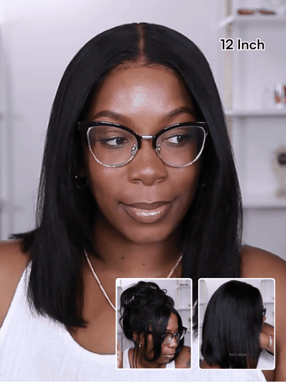 Beautyforever 7x5 No Slip Gluleless Lace Wig Yaki Straight Short Bob  Human Hair Wig with Face-Framing Layers