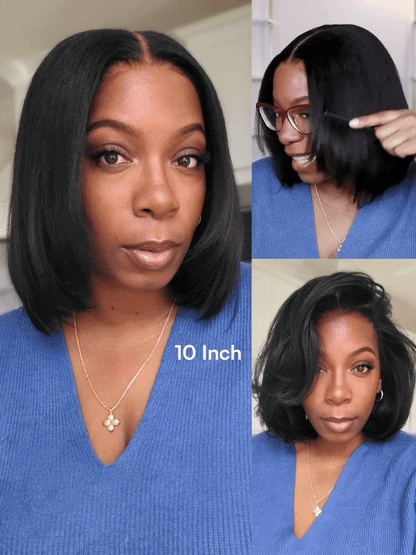 Beautyforever 7x5 No Slip Gluleless Lace Wig Yaki Straight Short Bob  Human Hair Wig with Face-Framing Layers