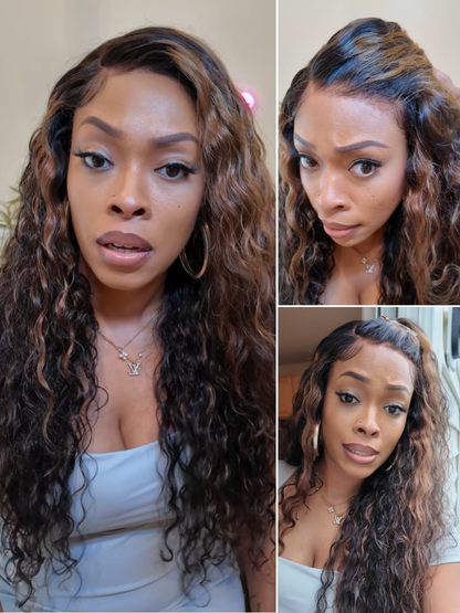 Beautyforever Golden Brown Highlight Water Wave 7x5 Bye Bye Knots Lace Closure Glueless Human Hair Wig