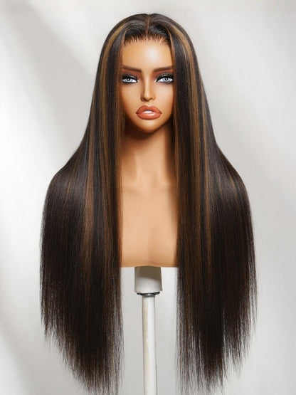 Beautyforever Golden Brown Highlights Yaki Straight Wig 7x5 Bye Bye