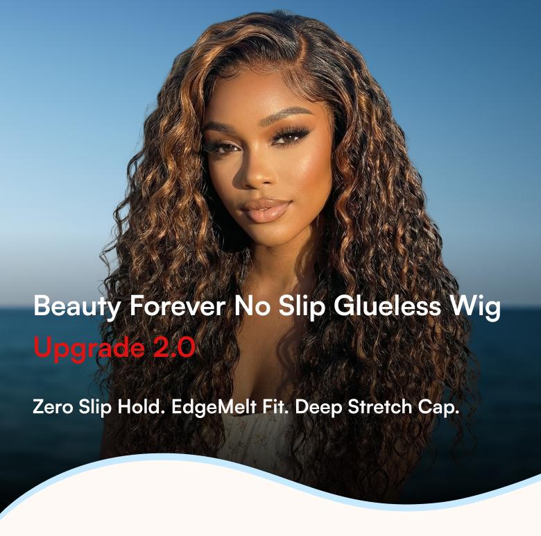 Beautyforever Golden Brown Highlight Water Wave 7x5 Bye Bye Knots Lace Closure Glueless Human Hair Wig with Drawstring