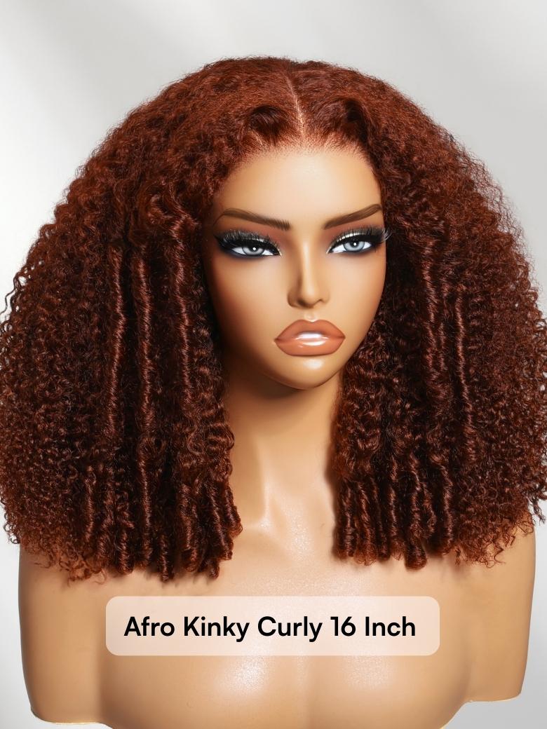 Beautyforever 7x5 Bye Bye Knots Reddish Brown Auburn Afro Kinky Curly Wigs Put on and Go Glueless Lace Human Hair Wig