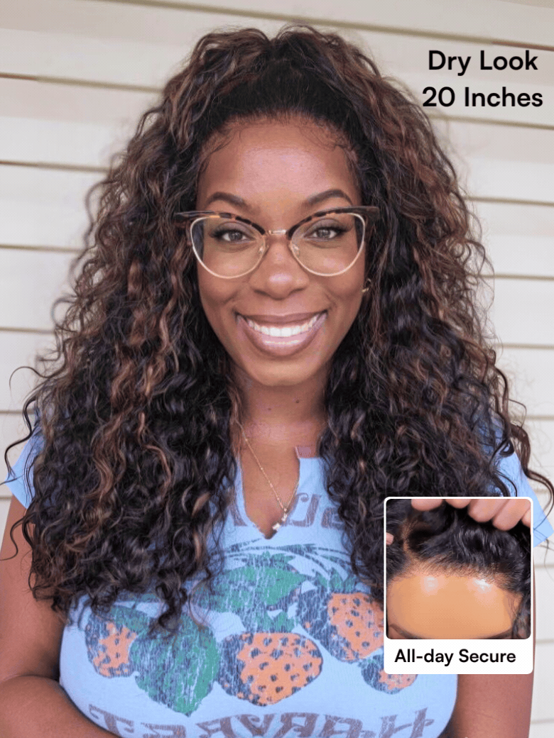 Beautyforever Golden Brown Highlight Water Wave 7x5 Bye Bye Knots Lace Closure Glueless Human Hair Wig with Drawstring