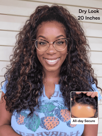 Beautyforever Golden Brown Highlight Water Wave 7x5 Bye Bye Knots Lace Closure Glueless Human Hair Wig with Drawstring