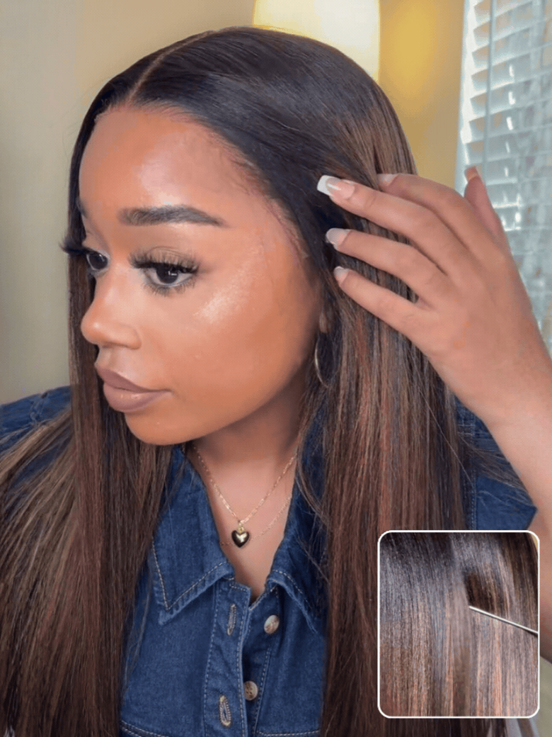 Beautyforever Balayage Brown Highlights Yaki Straight Wig 13x4 Pre-Everything Lace