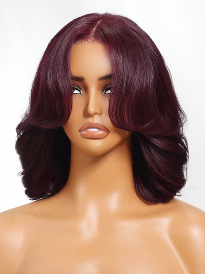 Beautyforever Black Cherry Short Bob Wig with Curtain Fringe 7x5