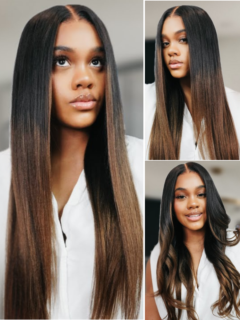 Beautyforever Chestnut Brown Ombre Yaki Straight Wig 7x5 Bye Bye
