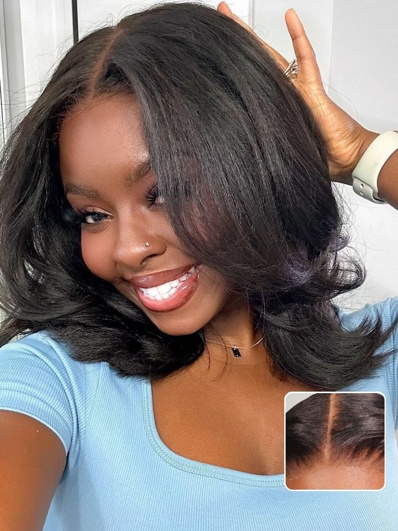 Beautyforever 13x4 Pre-Everything Frontal Wig Put on and Go Glueless Yaki Straight Blunt Cut Bob Wigs