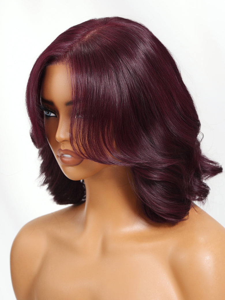 Beautyforever Black Cherry Red Bob Wig with Curtain Fringe 7x5