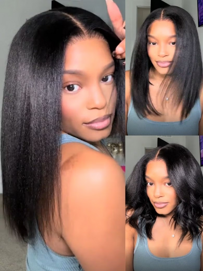 Beautyforever 13x4 Pre-Everything Frontal Wig Put on and Go Glueless Yaki Straight Blunt Cut Bob Wigs