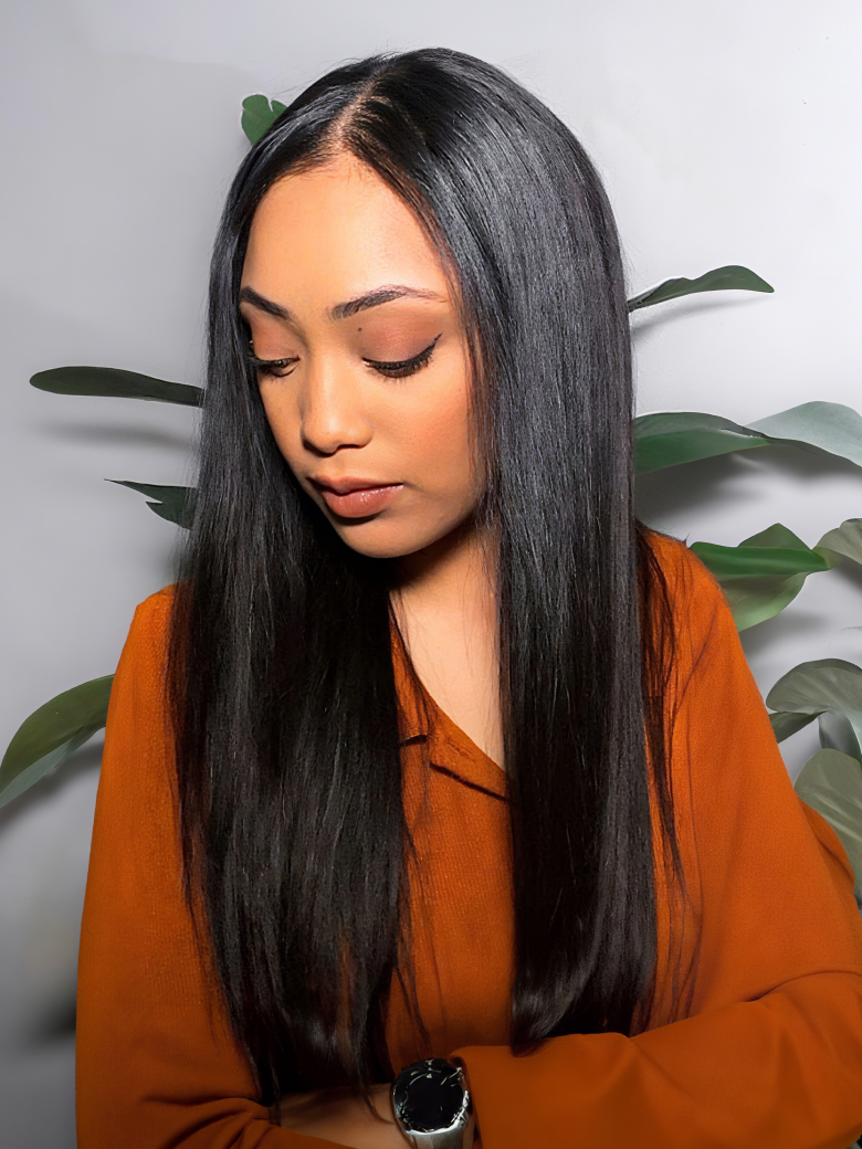 Beautyforever EasiContour V Part Yaki Straight Wig Real Scalp Put on and Go Glueless Human Hair Wig