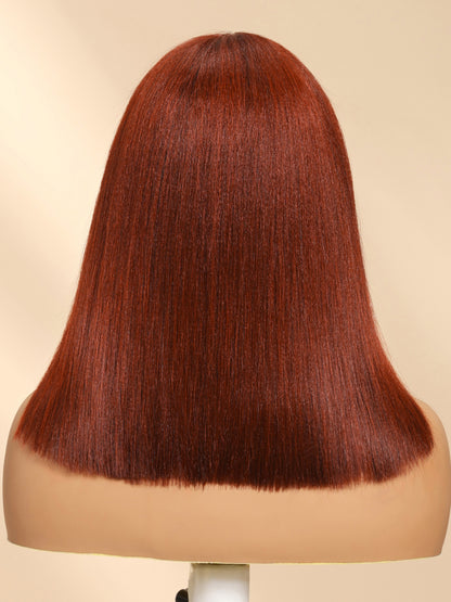 Beautyforever 7x5 Bye Bye Knots 33B Auburn Reddish Brown Yaki Straight Short Bob Wig