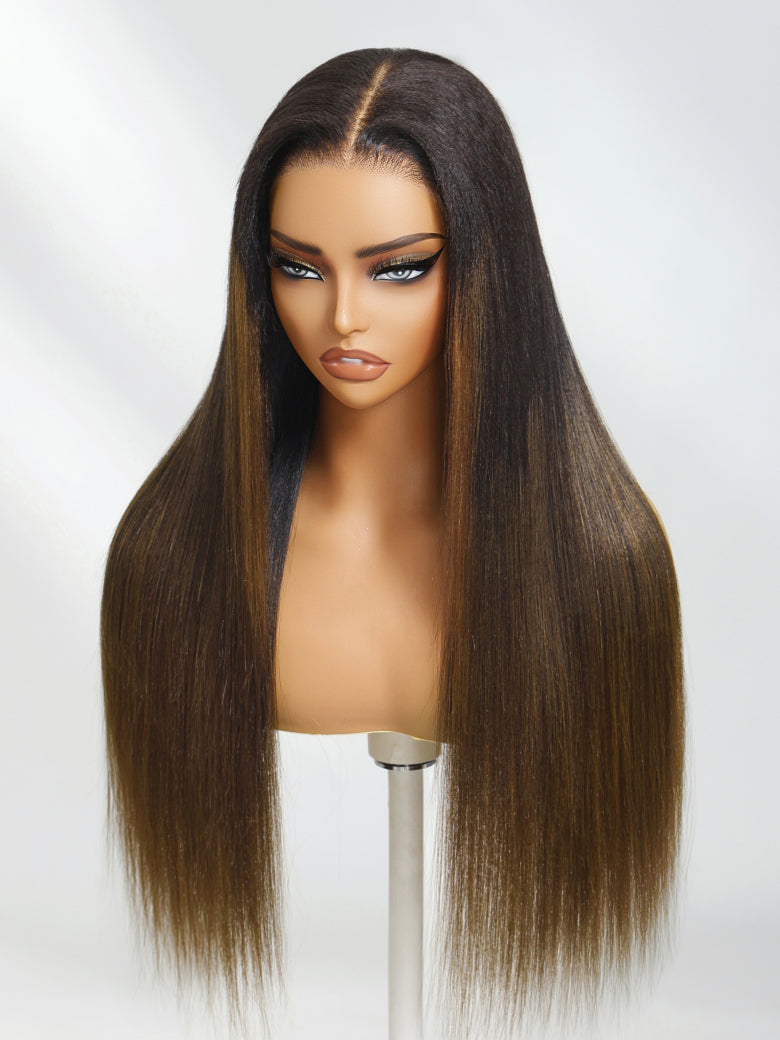 Beautyforever Chestnut Brown Ombre Yaki Straight Wig 7x5 Bye Bye