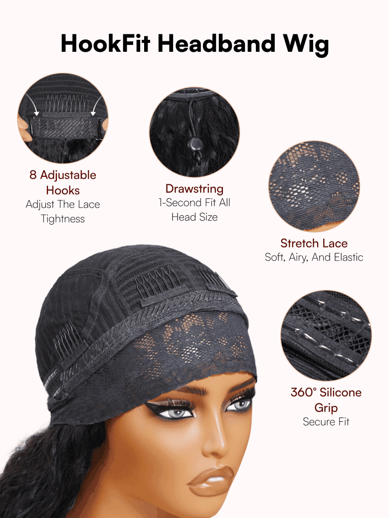 Beautyforever HookFit Water Wave Headband Wig Glueless Human Hair Wigs