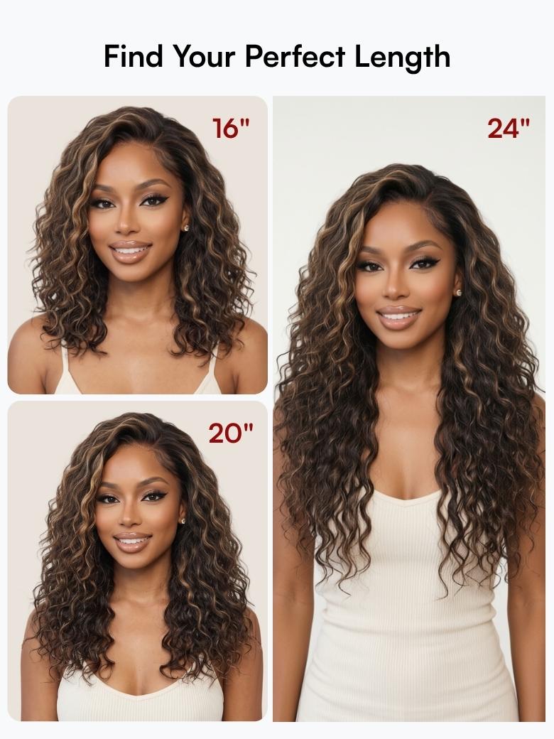 Beautyforever Golden Brown Highlight Water Wave 7x5 Bye Bye Knots Lace Closure Glueless Human Hair Wig with Drawstring