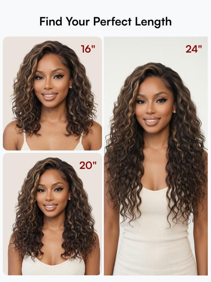 Beautyforever Golden Brown Highlight Water Wave 7x5 Bye Bye Knots Lace Closure Glueless Human Hair Wig with Drawstring