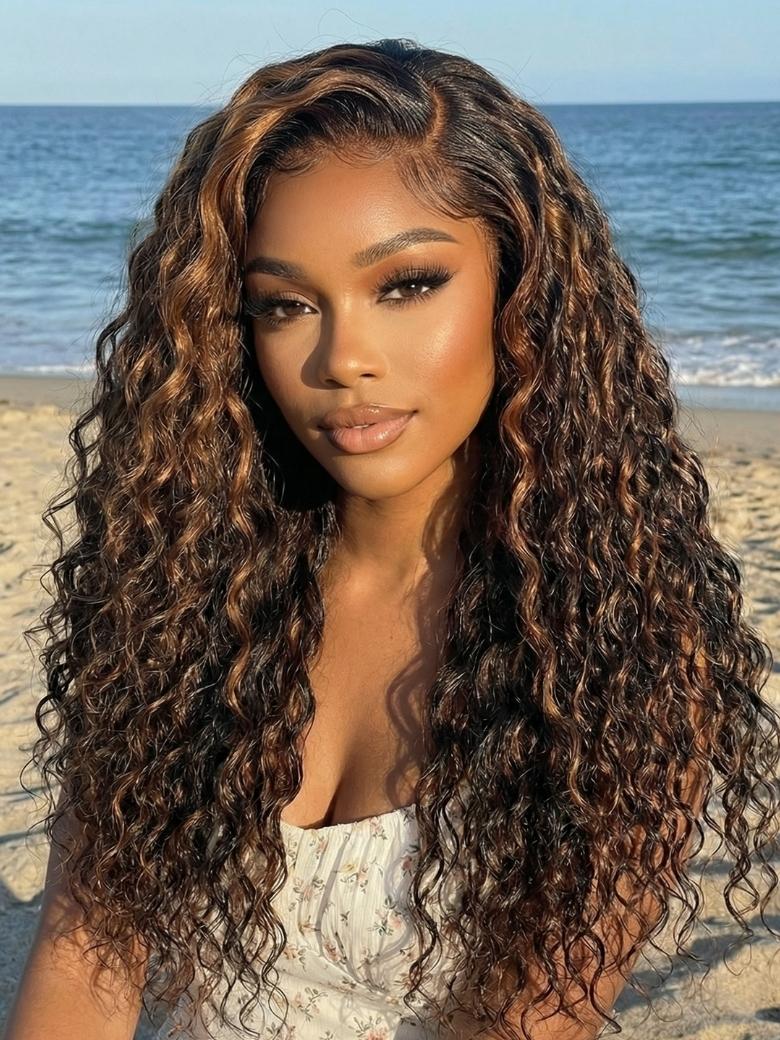 Beautyforever Golden Brown Highlight Water Wave 7x5 Bye Bye Knots