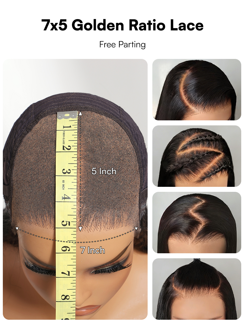 Beautyforever Golden Brown Highlight Water Wave 7x5 Bye Bye Knots Lace Closure Glueless Human Hair Wig with Drawstring