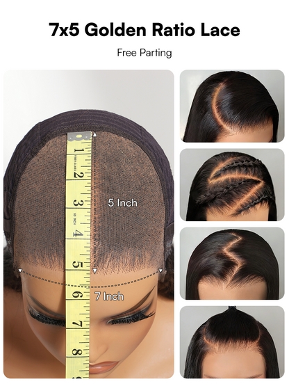 Beautyforever Golden Brown Highlight Water Wave 7x5 Bye Bye Knots Lace Closure Glueless Human Hair Wig with Drawstring