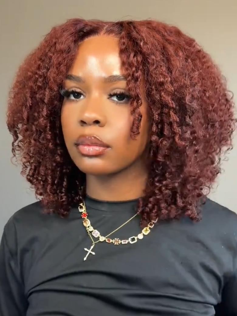 Beautyforever 7x5 Bye Bye Knots Reddish Brown Auburn Afro Kinky Curly Wigs Put on and Go Glueless Lace Human Hair Wig