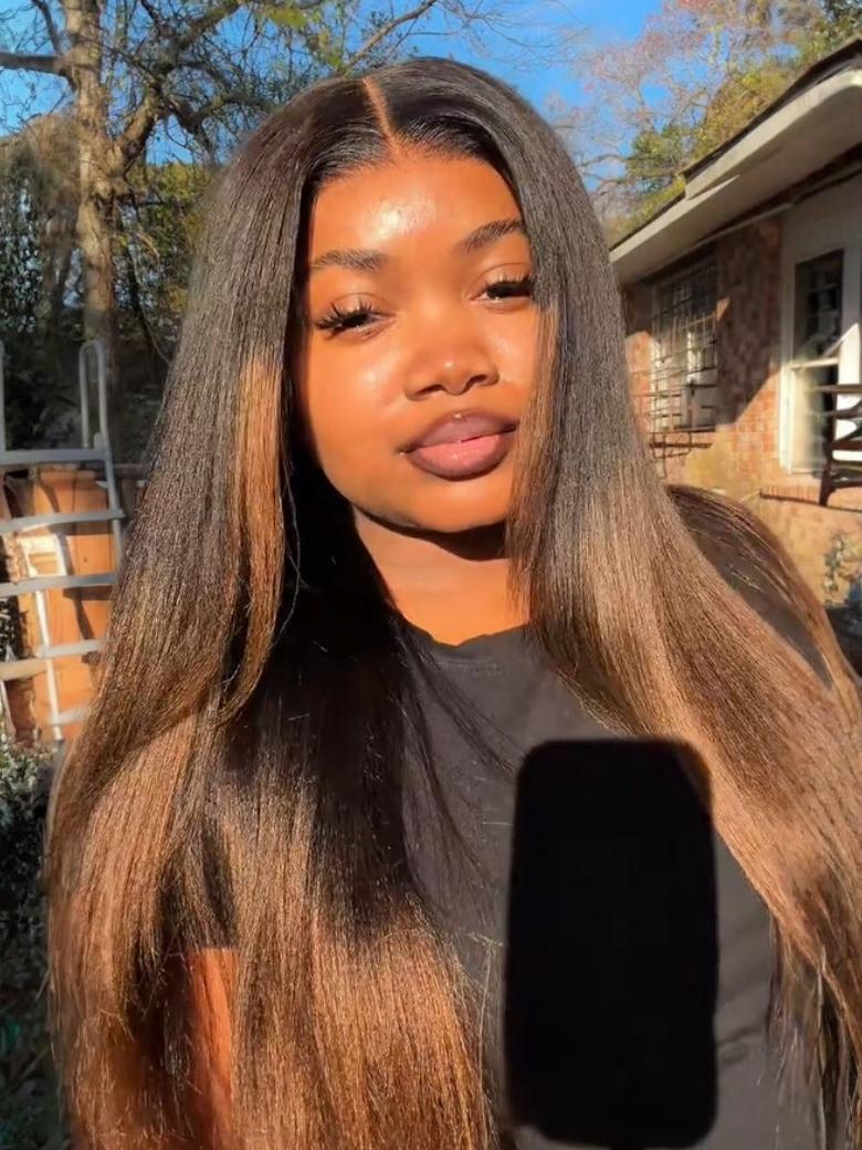 Beautyforever Chestnut Brown Ombre Yaki Straight Wig 7x5 Bye Bye