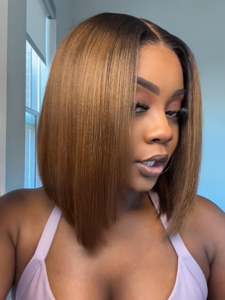 Beautyforever Ombre Chestnut Brown Color Yaki Straight Bob Wig 7x5