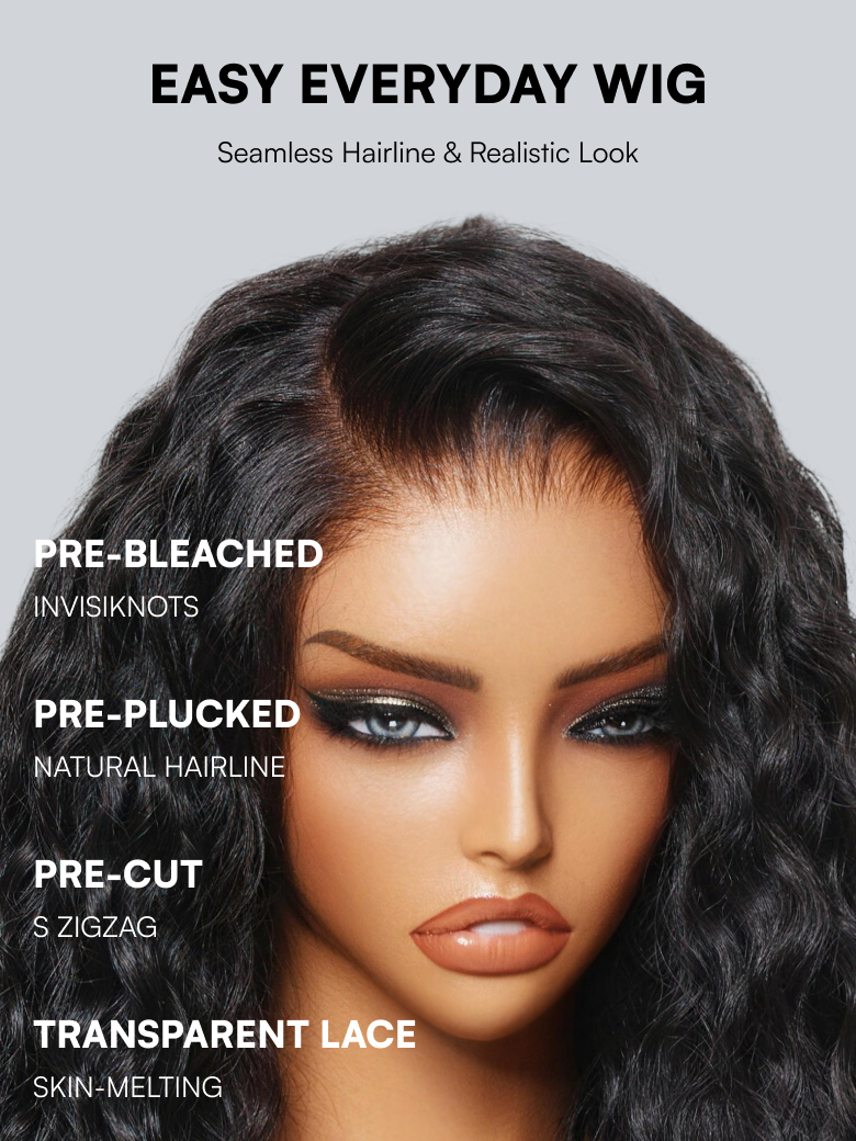 Beautyforever 6x4 Glueless Lace Wig Natural Side Part Short Bob Water Wave Minimalist Lace Human Hair Wig with Drawstring 220% Density