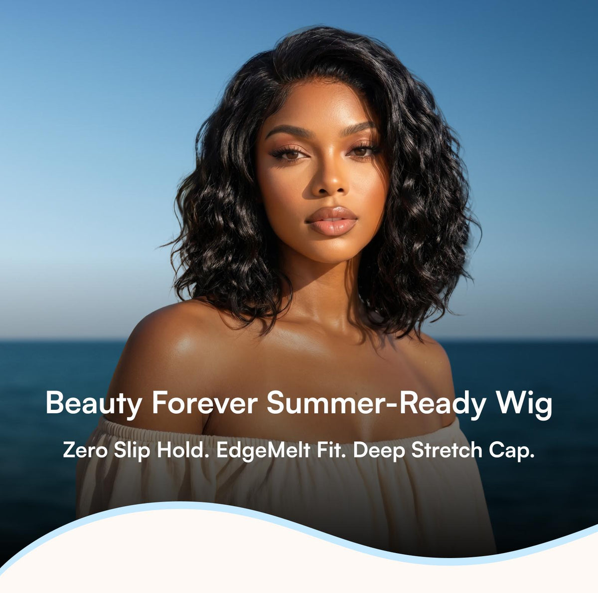 Beautyforever 6x4 Glueless Lace Wig Natural Side Part Short Bob Water Wave Minimalist Lace Human Hair Wig with Drawstring 220% Density