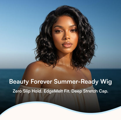 Beautyforever 6x4 Glueless Lace Wig Natural Side Part Short Bob Water Wave Minimalist Lace Human Hair Wig with Drawstring 220% Density