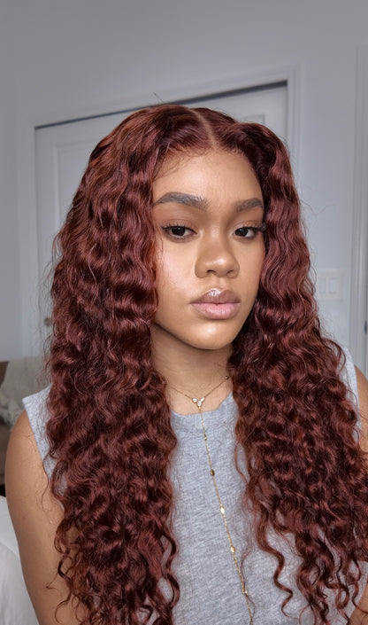 Beautyforever @KIE Reddish Brown Auburn Water Wave Wig 7x5 Bye Bye Knots Glueless Lace Closure Human Hair Wig