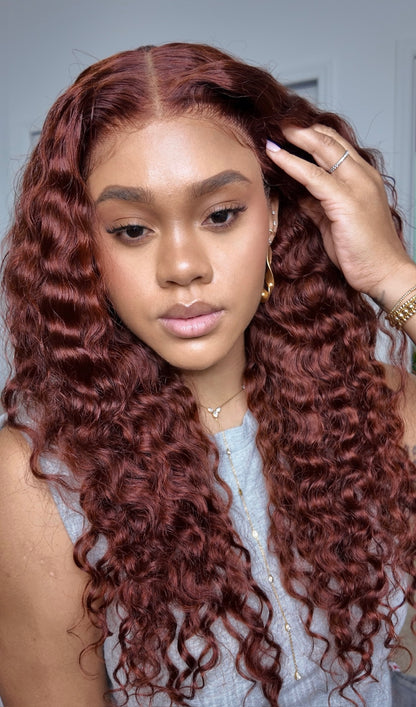 Beautyforever @KIE Reddish Brown Auburn Water Wave Wig 7x5 Bye Bye Knots Glueless Lace Closure Human Hair Wig