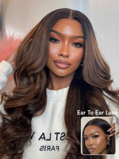 Beautyforever Balayage Brown Highlights Yaki Straight Wig 13x4 Pre-Everything Lace