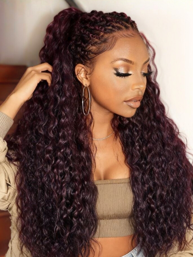 Beautyforever 13x4 Pre-Everything Lace Frontal Purple Black Cherry Water Wave