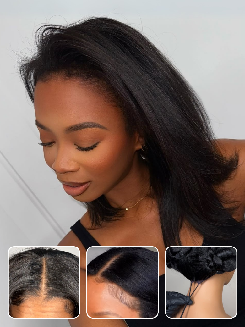 Beautyforever EasiContour V Part Yaki Straight Wig Real Scalp Put