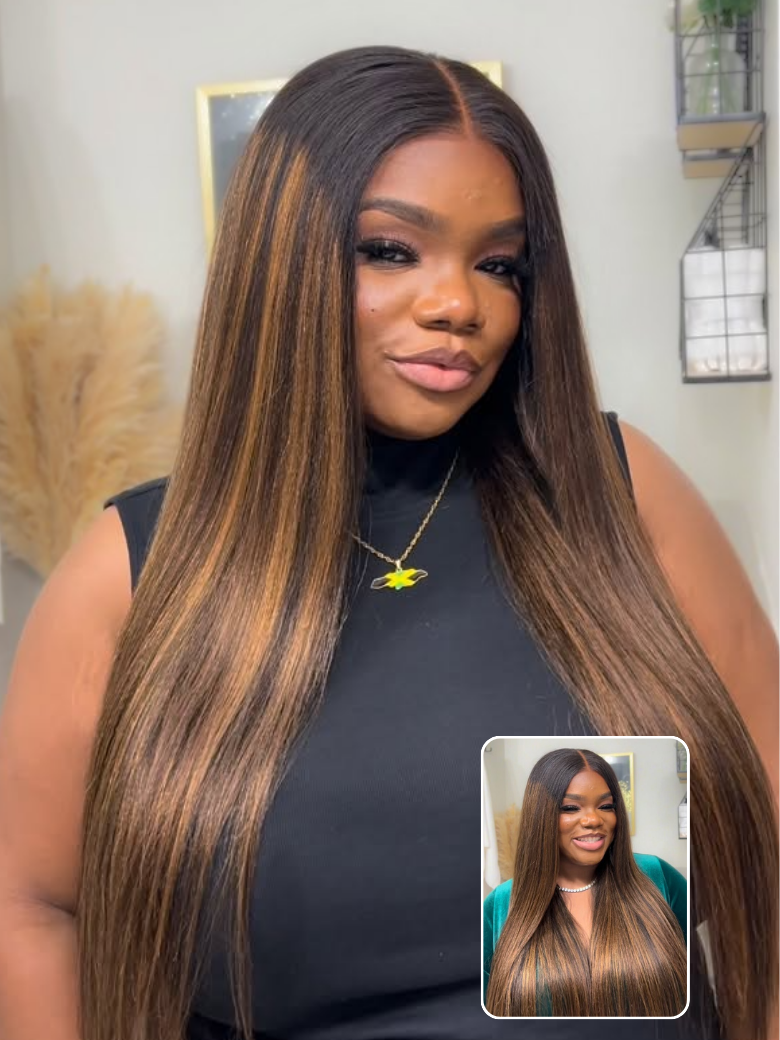 Beautyforever Balayage Brown Highlights Yaki Straight Wig 13x4 Pre-Everything Lace