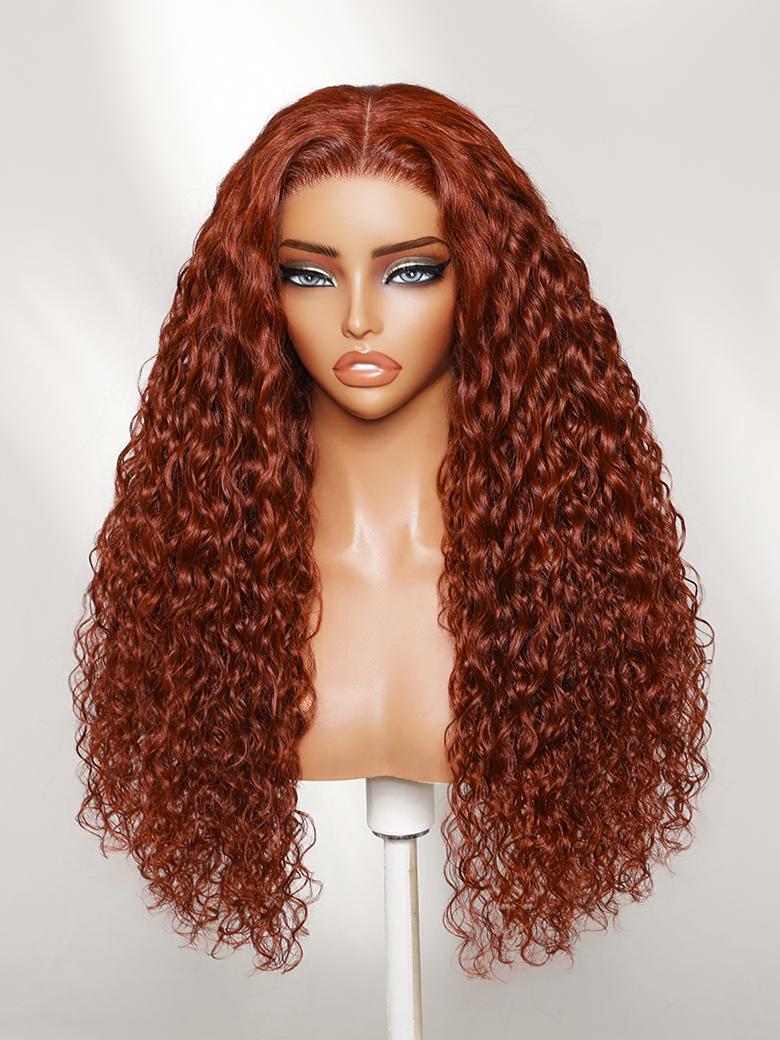 Beautyforever @KIE Reddish Brown Auburn Water Wave Wig 7x5 Bye Bye Knots Glueless Lace Closure Human Hair Wig