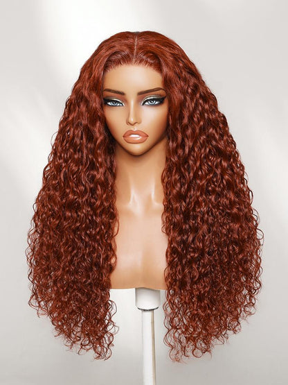 Beautyforever @KIE Reddish Brown Auburn Water Wave Wig 7x5 Bye Bye Knots Glueless Lace Closure Human Hair Wig