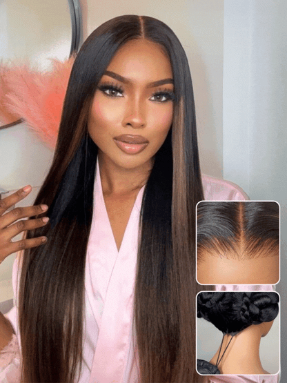 Beautyforever Chestnut Brown Ombre Yaki Straight Wig 7x5 Bye Bye